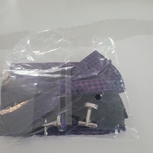Purple Checkered Tie and Cufflinks Set